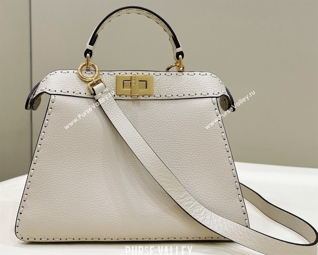 Fendi Peekaboo ISeeU Small Bag White Selleria with 556 hand-sewn stitches 2024 (chaoliu-24041040)