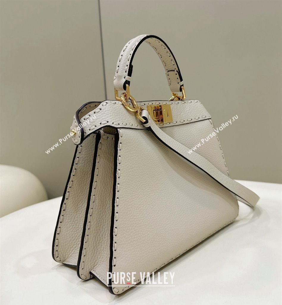 Fendi Peekaboo ISeeU Small Bag White Selleria with 556 hand-sewn stitches 2024 (chaoliu-24041040)