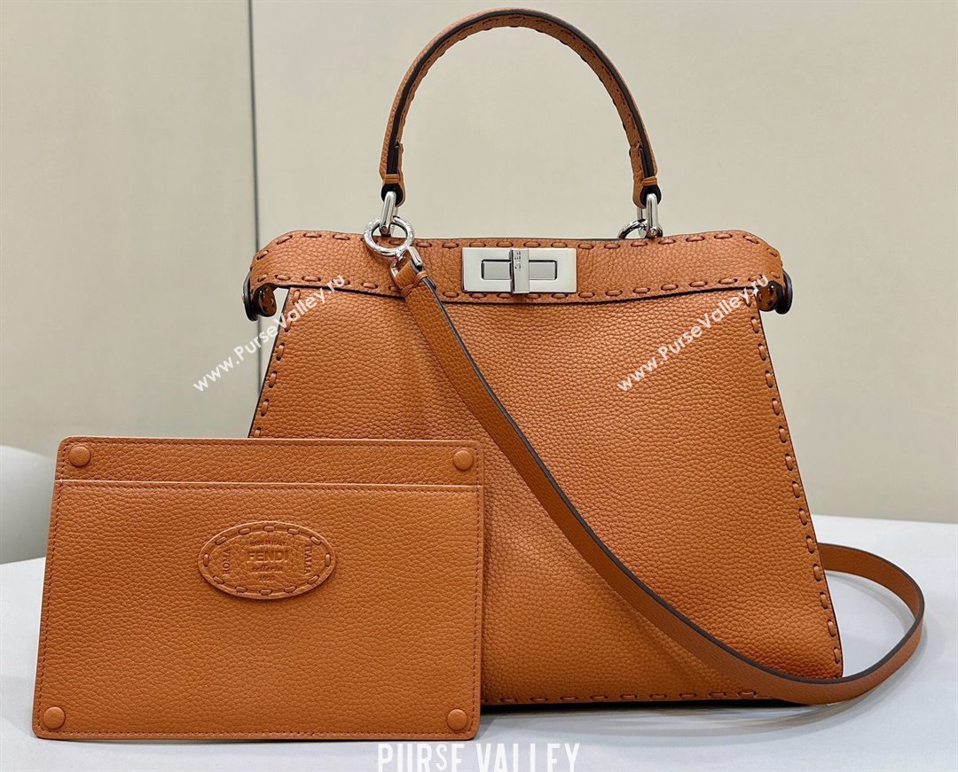 Fendi Peekaboo ISeeU Medium Bag Brown Selleria with oversized topstitching 2024 (chaoliu-24041036)