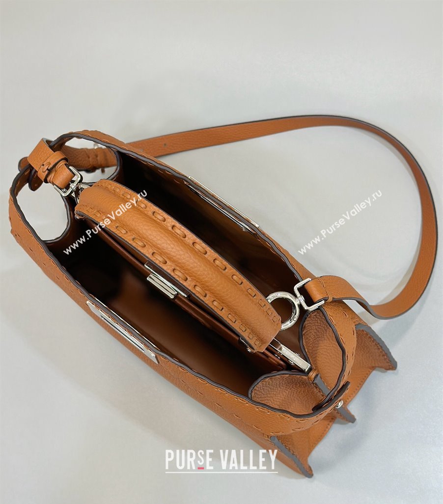 Fendi Peekaboo ISeeU Medium Bag Brown Selleria with oversized topstitching 2024 (chaoliu-24041036)