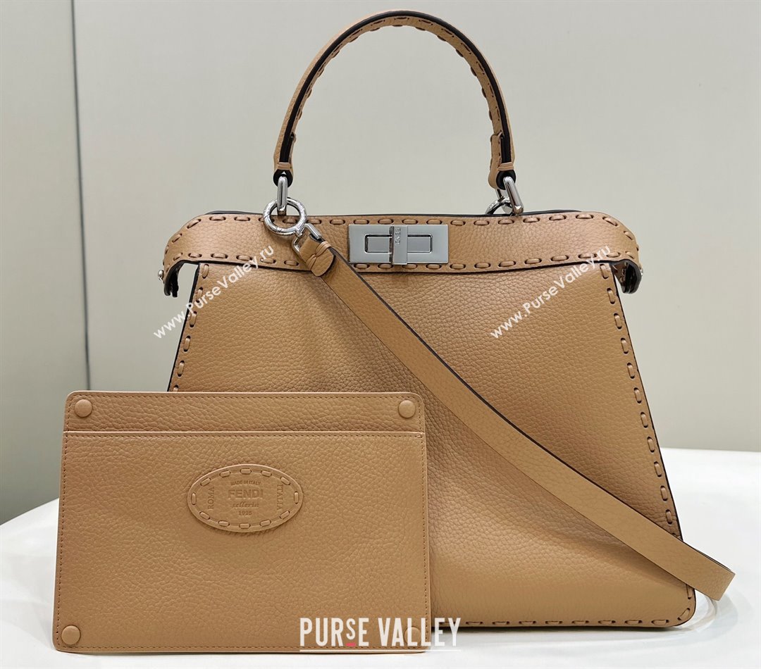 Fendi Peekaboo ISeeU Medium Bag Beige Selleria with oversized topstitching 2024 (chaoliu-24041033)