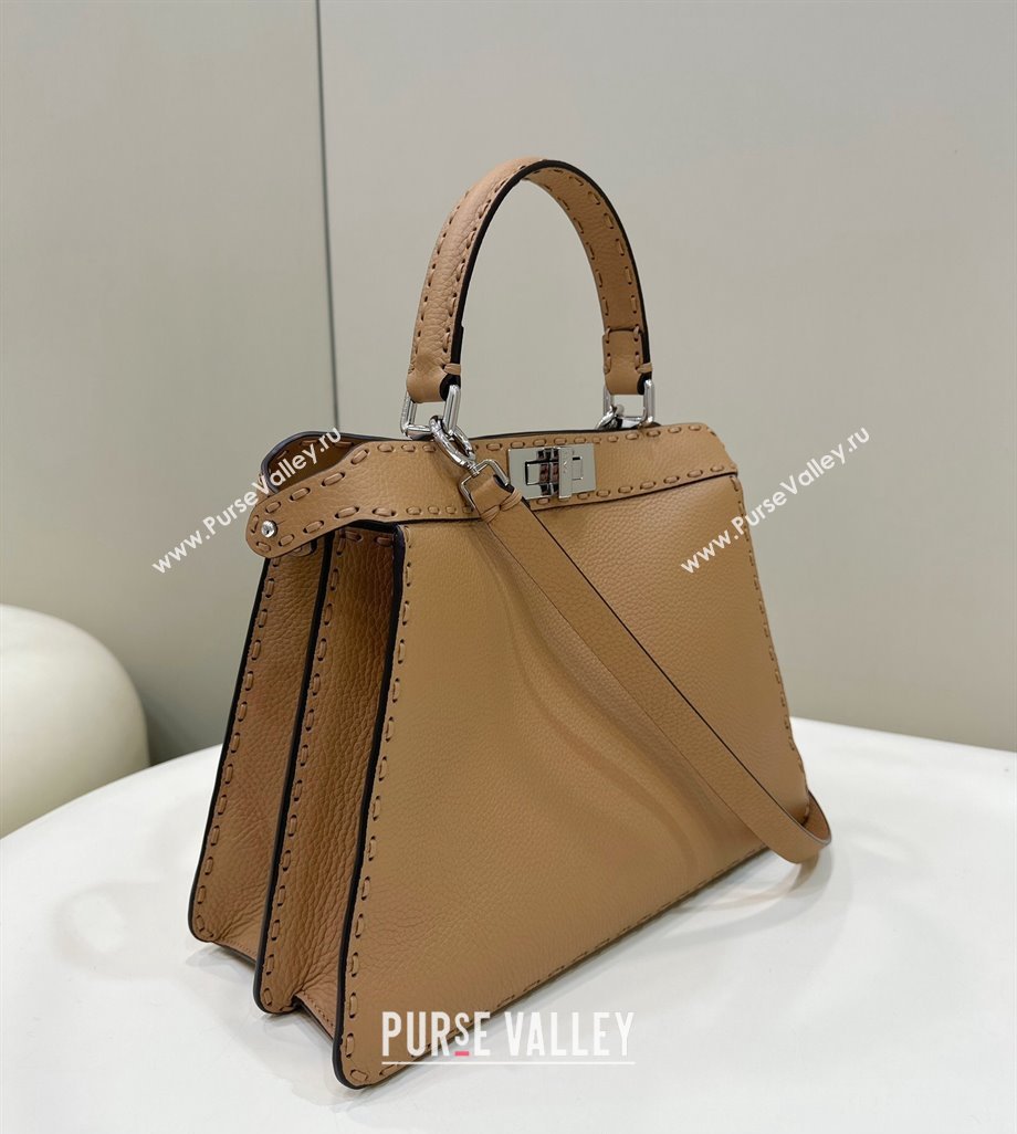 Fendi Peekaboo ISeeU Medium Bag Beige Selleria with oversized topstitching 2024 (chaoliu-24041033)