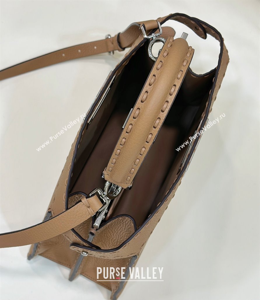 Fendi Peekaboo ISeeU Medium Bag Beige Selleria with oversized topstitching 2024 (chaoliu-24041033)