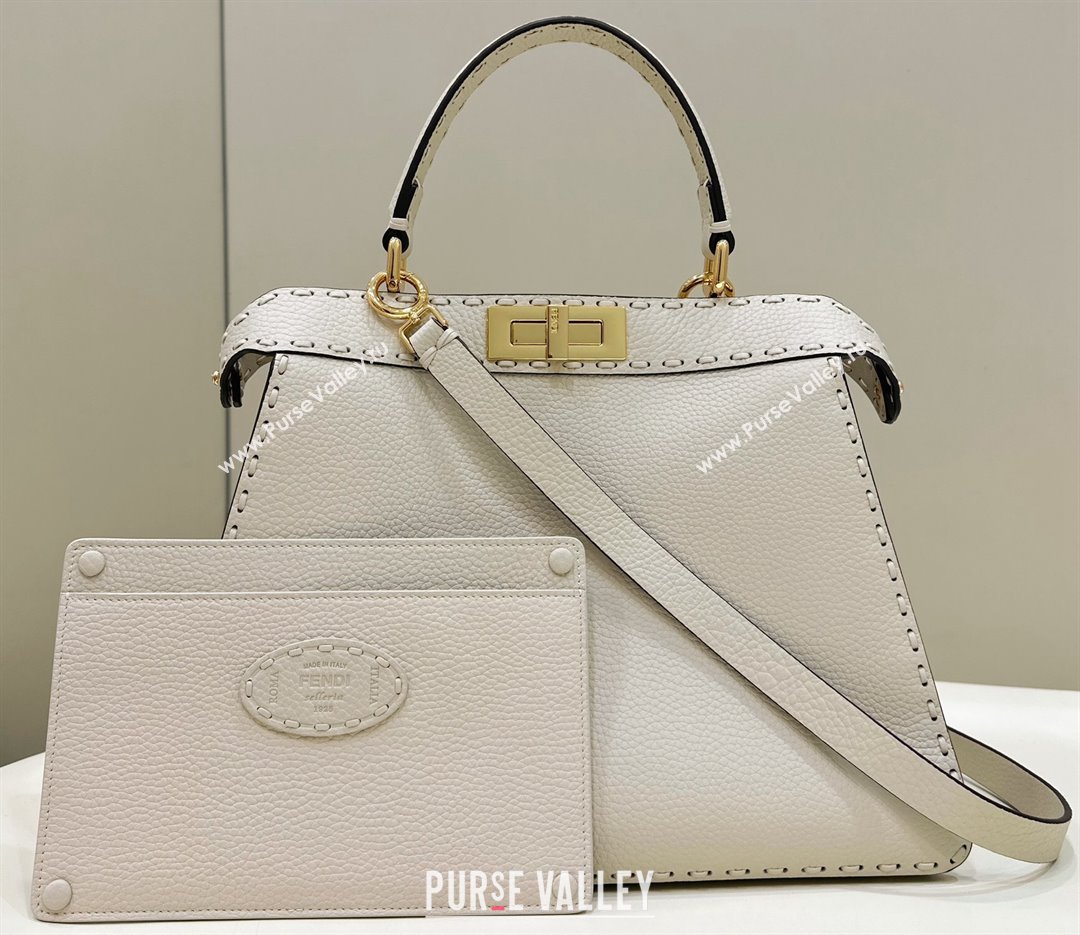 Fendi Peekaboo ISeeU Medium Bag White Selleria with oversized topstitching 2024 (chaoliu-24041035)