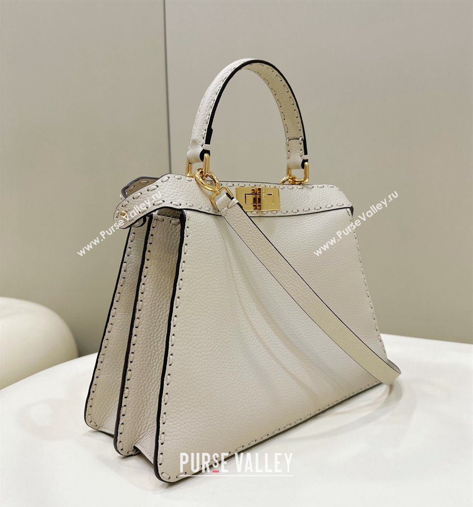 Fendi Peekaboo ISeeU Medium Bag White Selleria with oversized topstitching 2024 (chaoliu-24041035)