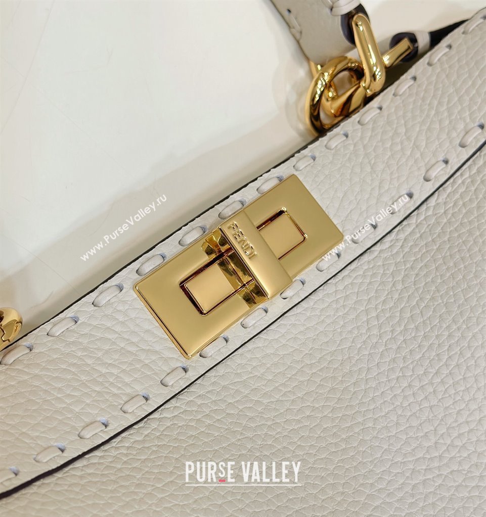 Fendi Peekaboo ISeeU Medium Bag White Selleria with oversized topstitching 2024 (chaoliu-24041035)
