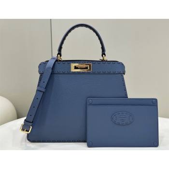 Fendi Peekaboo ISeeU Medium Bag Blue Selleria with oversized topstitching 2024 (chaoliu-24041034)