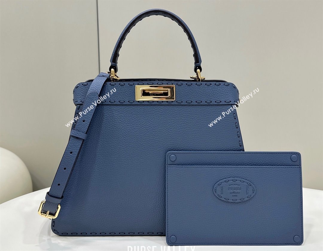 Fendi Peekaboo ISeeU Medium Bag Blue Selleria with oversized topstitching 2024 (chaoliu-24041034)