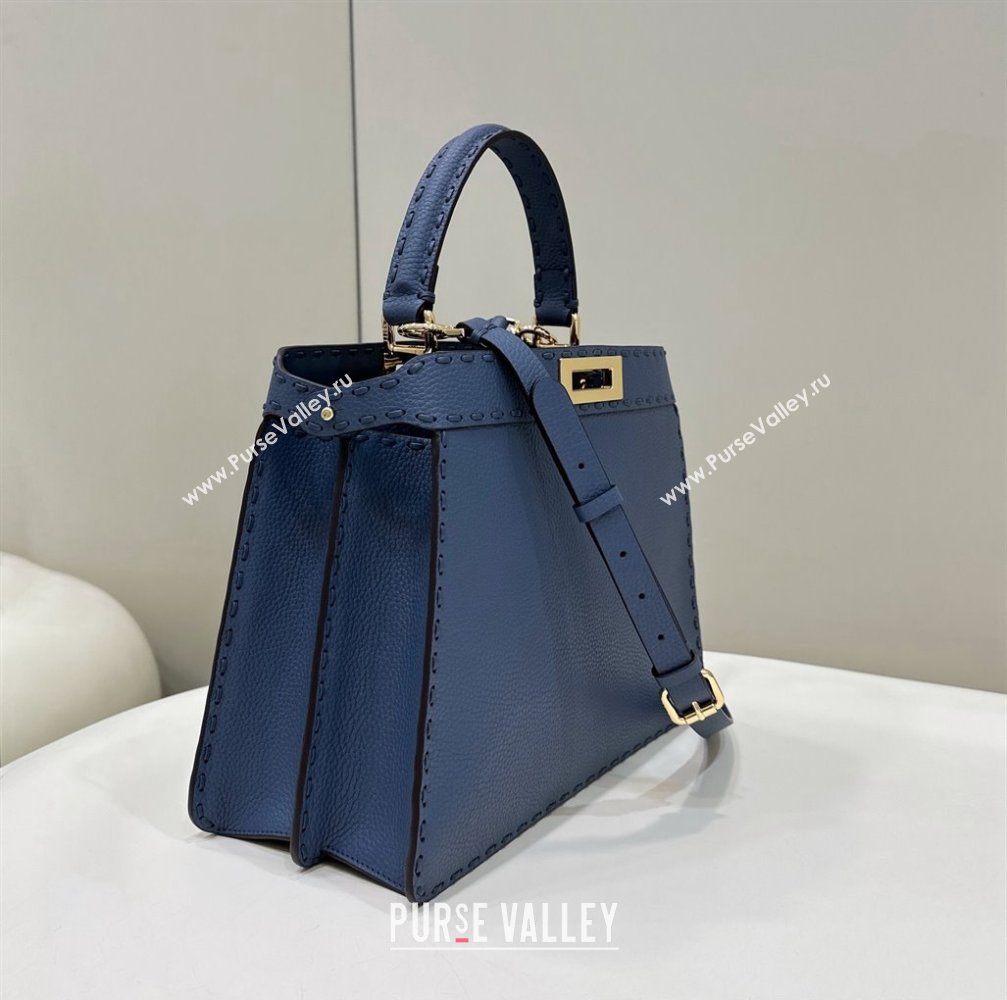 Fendi Peekaboo ISeeU Medium Bag Blue Selleria with oversized topstitching 2024 (chaoliu-24041034)