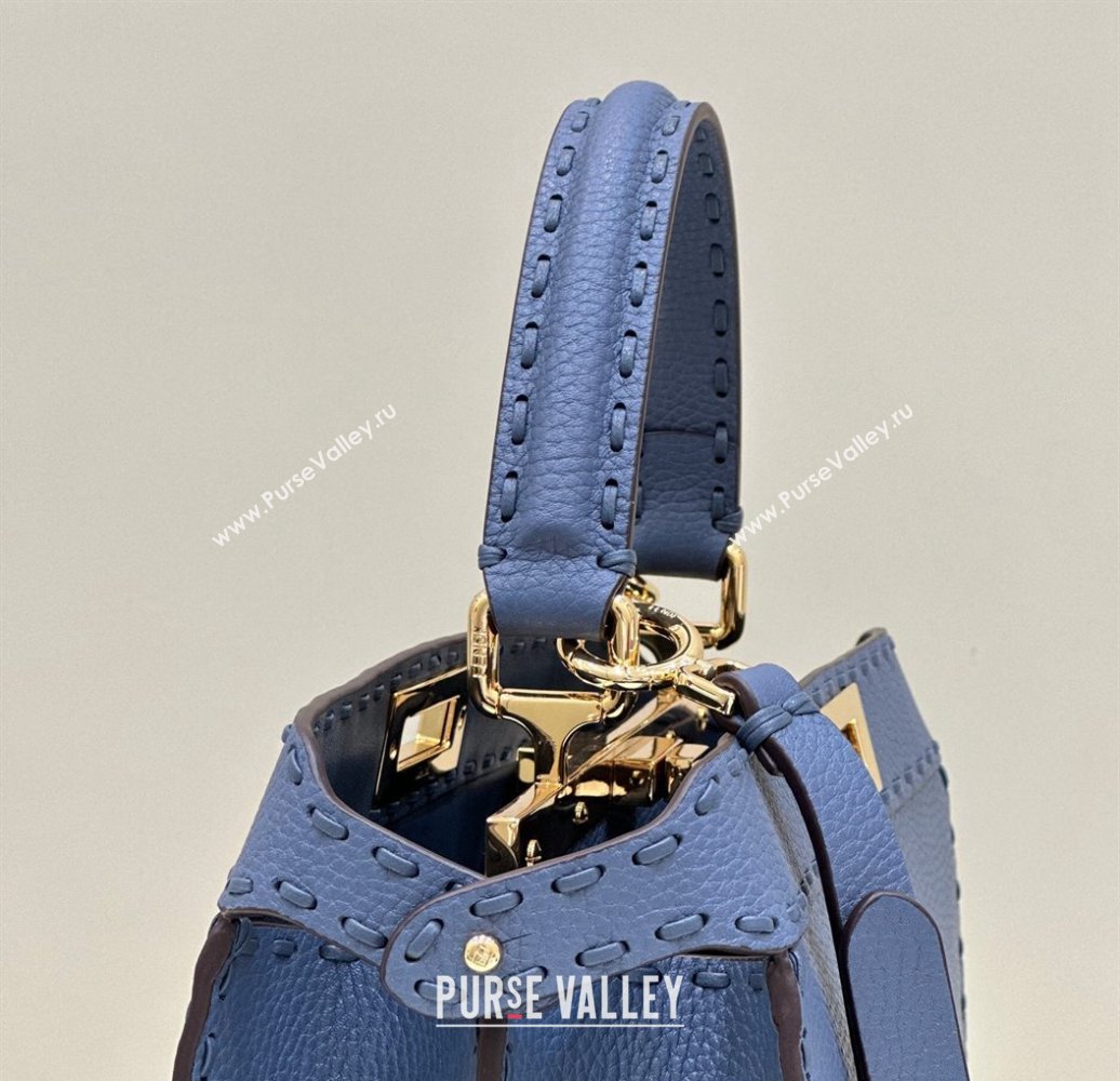 Fendi Peekaboo ISeeU Medium Bag Blue Selleria with oversized topstitching 2024 (chaoliu-24041034)