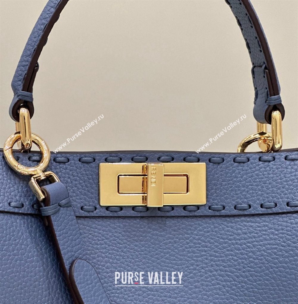 Fendi Peekaboo ISeeU Medium Bag Blue Selleria with oversized topstitching 2024 (chaoliu-24041034)