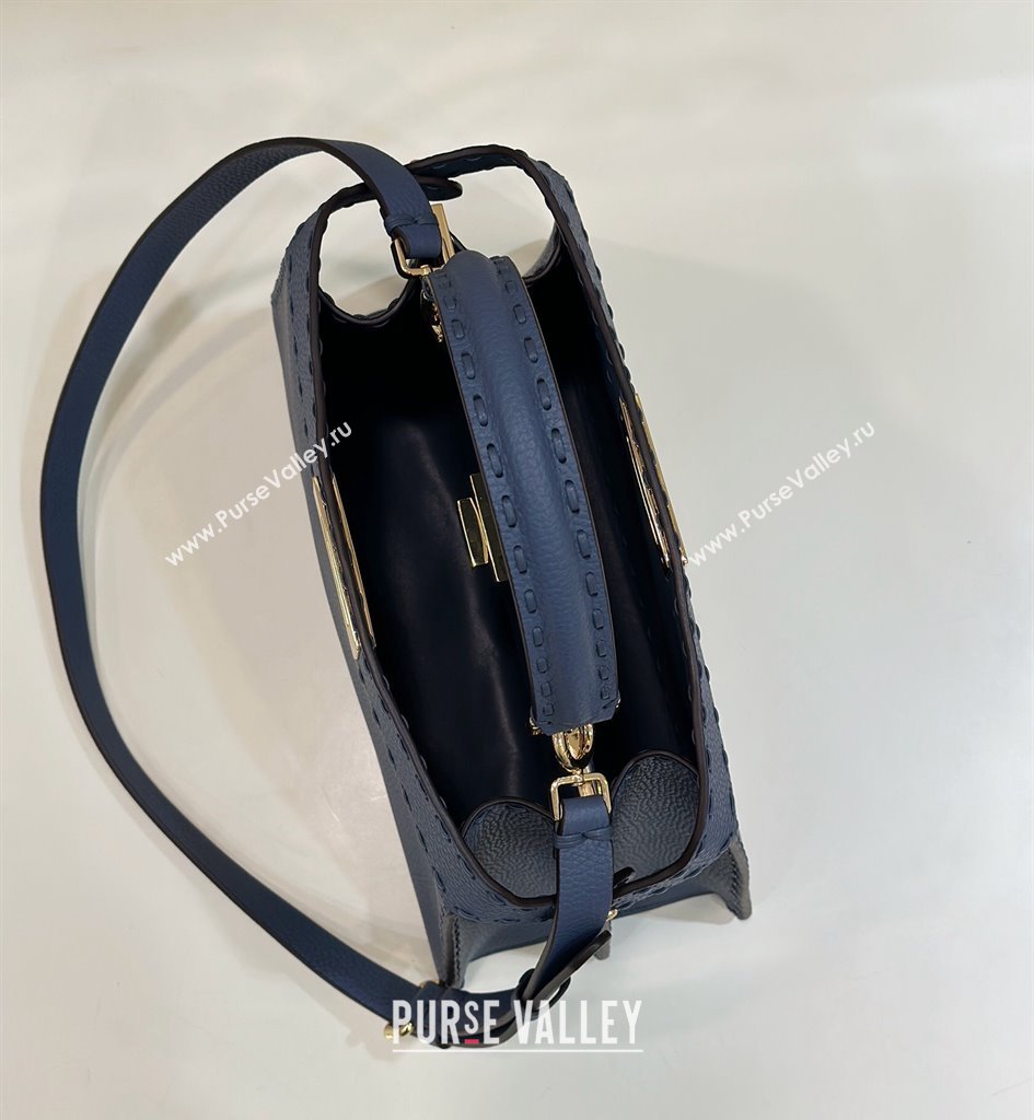Fendi Peekaboo ISeeU Medium Bag Blue Selleria with oversized topstitching 2024 (chaoliu-24041034)