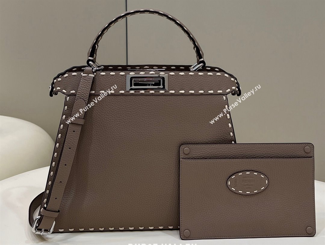 Fendi Peekaboo ISeeU Medium Bag Etoupe Selleria with topstitches 2024 (chaoliu-24041018)