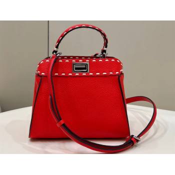 Fendi iconic Peekaboo Mini Bag Red Selleria with topstitches 2024 (chaoliu-24040937)