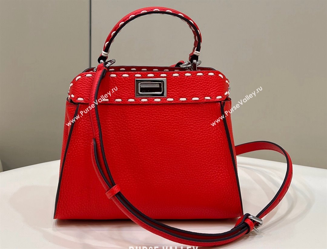 Fendi iconic Peekaboo Mini Bag Red Selleria with topstitches 2024 (chaoliu-24040937)