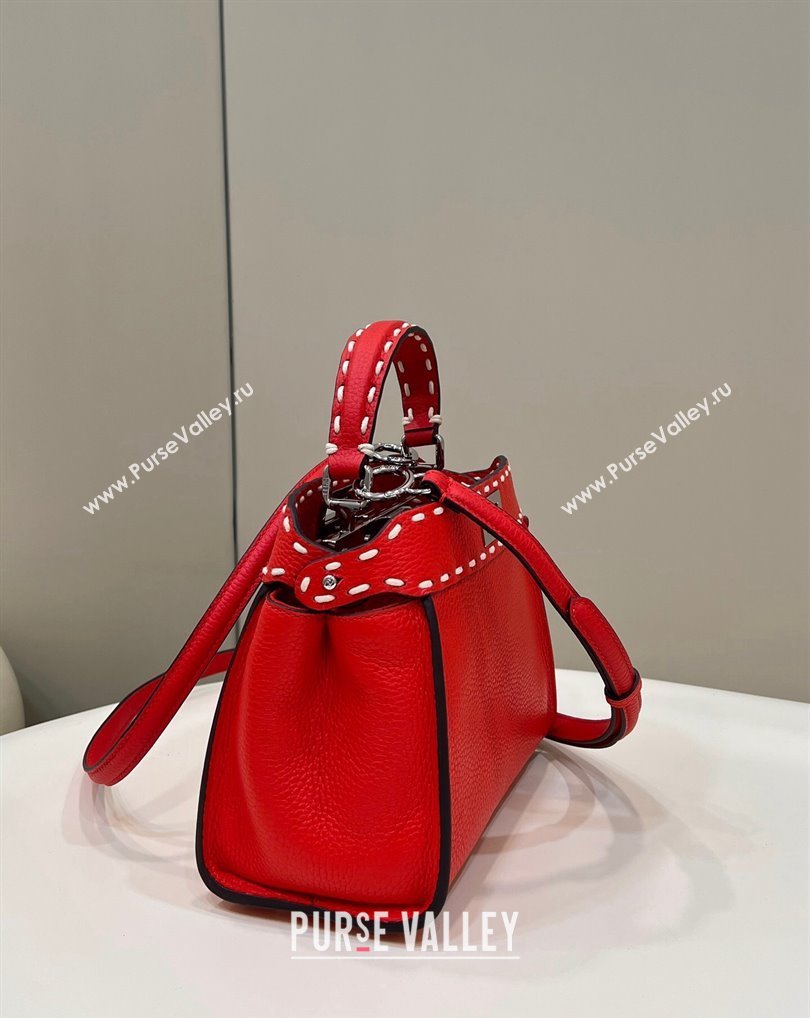 Fendi iconic Peekaboo Mini Bag Red Selleria with topstitches 2024 (chaoliu-24040937)