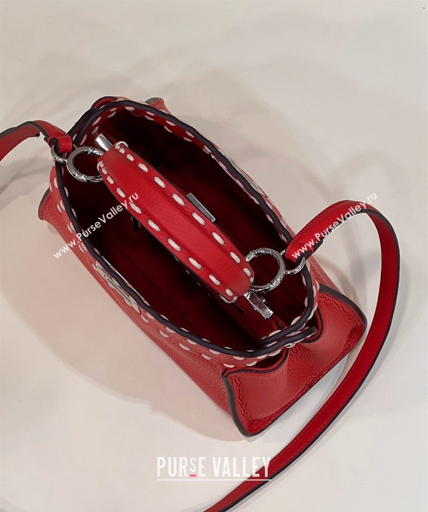 Fendi iconic Peekaboo Mini Bag Red Selleria with topstitches 2024 (chaoliu-24040937)