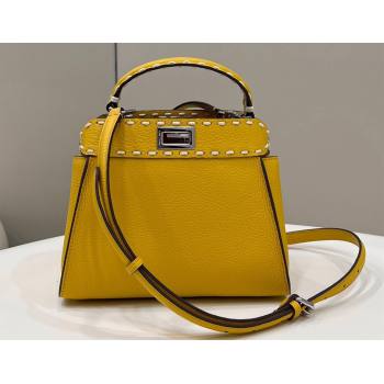 Fendi iconic Peekaboo Mini Bag Yellow Selleria with topstitches 2024 (chaoliu-24040938)