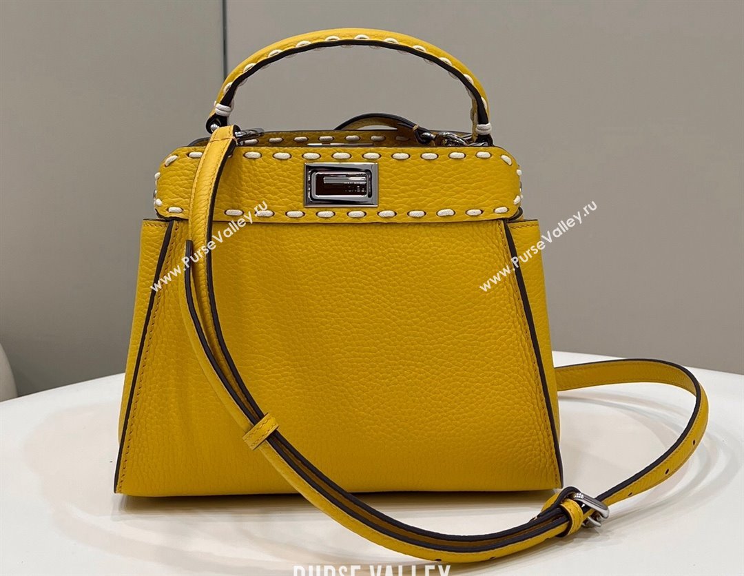Fendi iconic Peekaboo Mini Bag Yellow Selleria with topstitches 2024 (chaoliu-24040938)