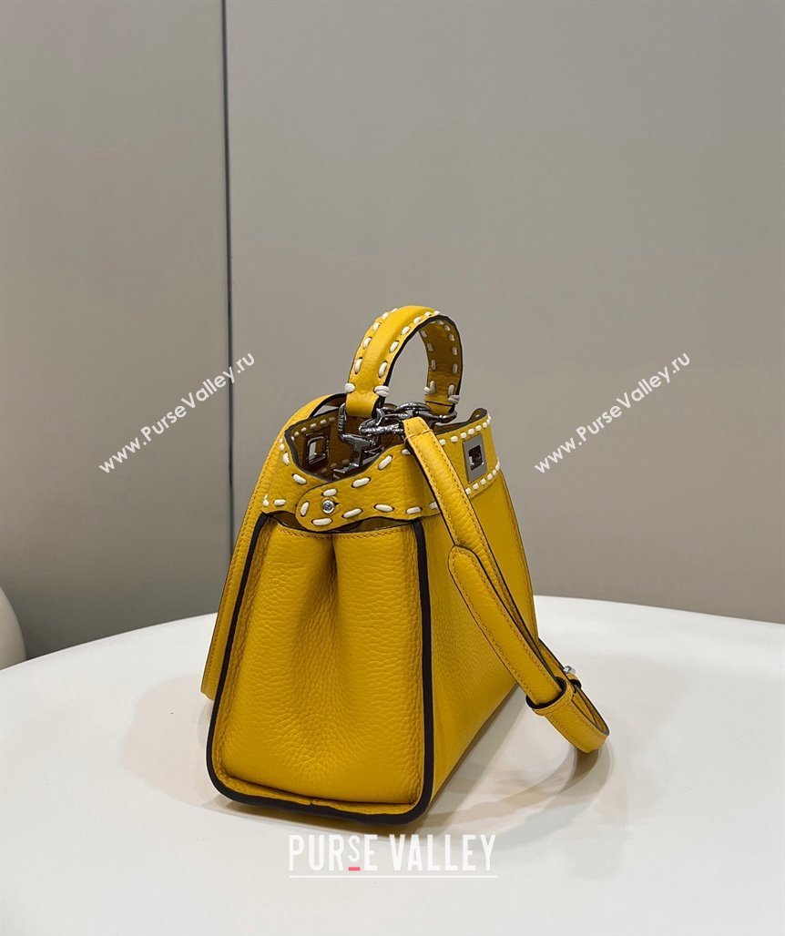 Fendi iconic Peekaboo Mini Bag Yellow Selleria with topstitches 2024 (chaoliu-24040938)