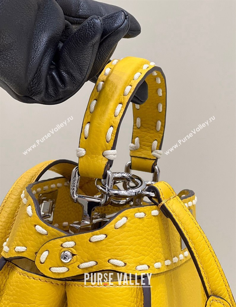 Fendi iconic Peekaboo Mini Bag Yellow Selleria with topstitches 2024 (chaoliu-24040938)