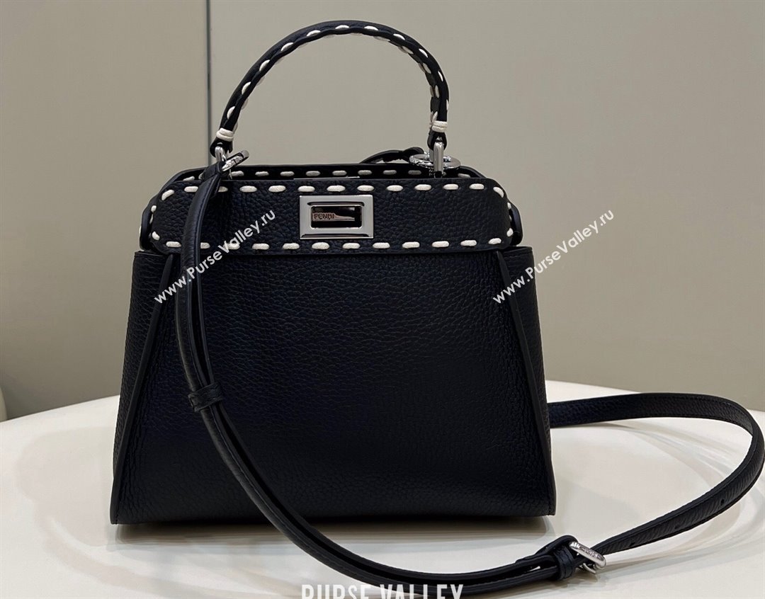Fendi iconic Peekaboo Mini Bag black Selleria with topstitches 2024 (chaoliu-24040935)