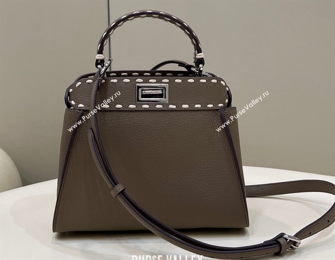 Fendi iconic Peekaboo Mini Bag Gray Selleria with topstitches 2024 (chaoliu-24040939)