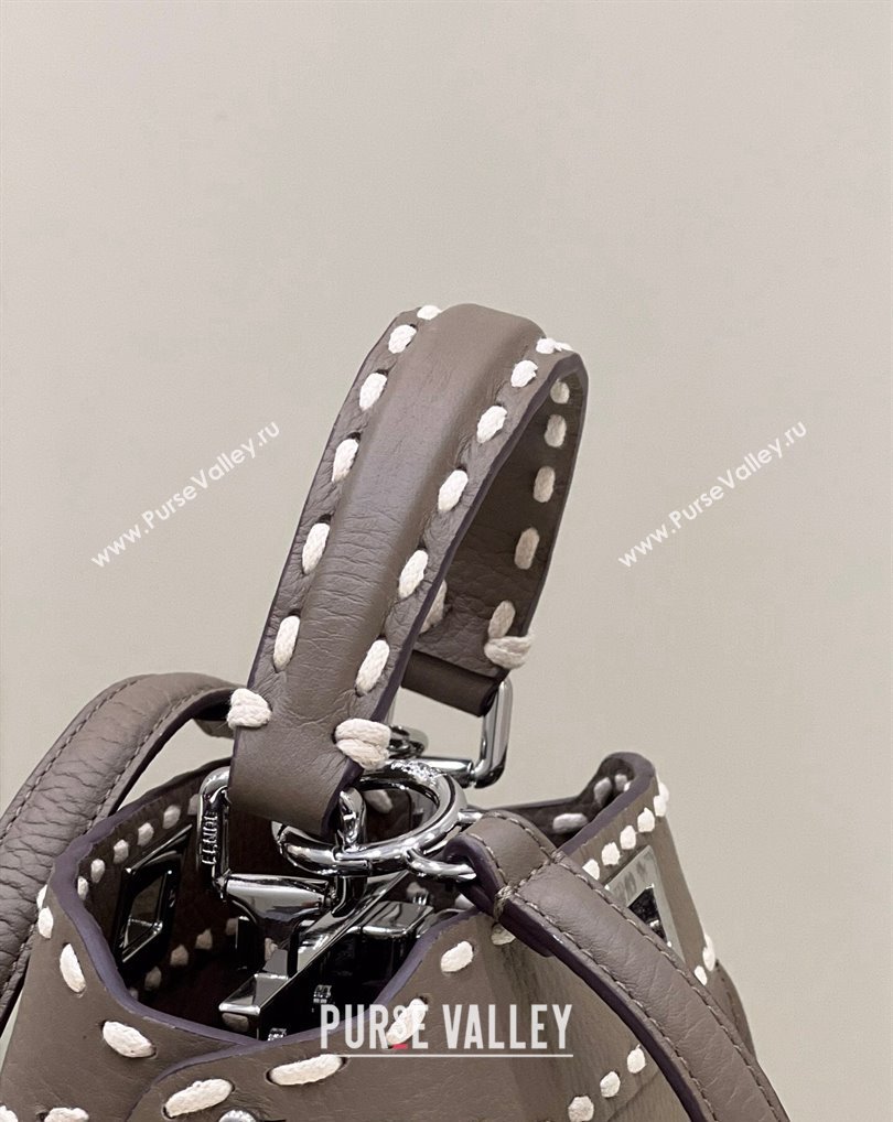 Fendi iconic Peekaboo Mini Bag Gray Selleria with topstitches 2024 (chaoliu-24040939)