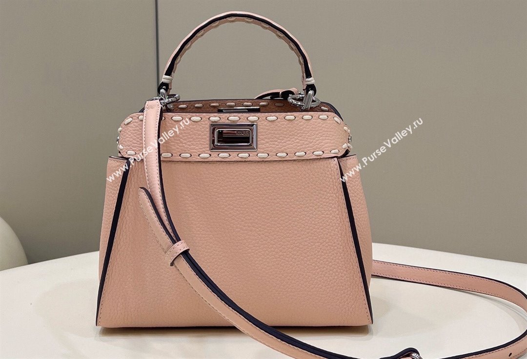 Fendi iconic Peekaboo Mini Bag Light Pink Selleria with topstitches 2024 (chaoliu-24040940)