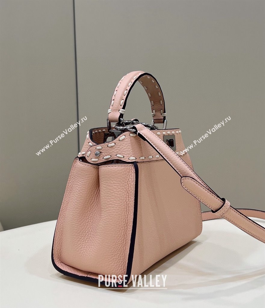 Fendi iconic Peekaboo Mini Bag Light Pink Selleria with topstitches 2024 (chaoliu-24040940)