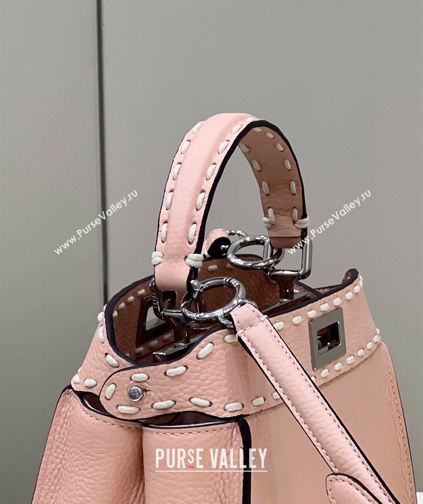Fendi iconic Peekaboo Mini Bag Light Pink Selleria with topstitches 2024 (chaoliu-24040940)