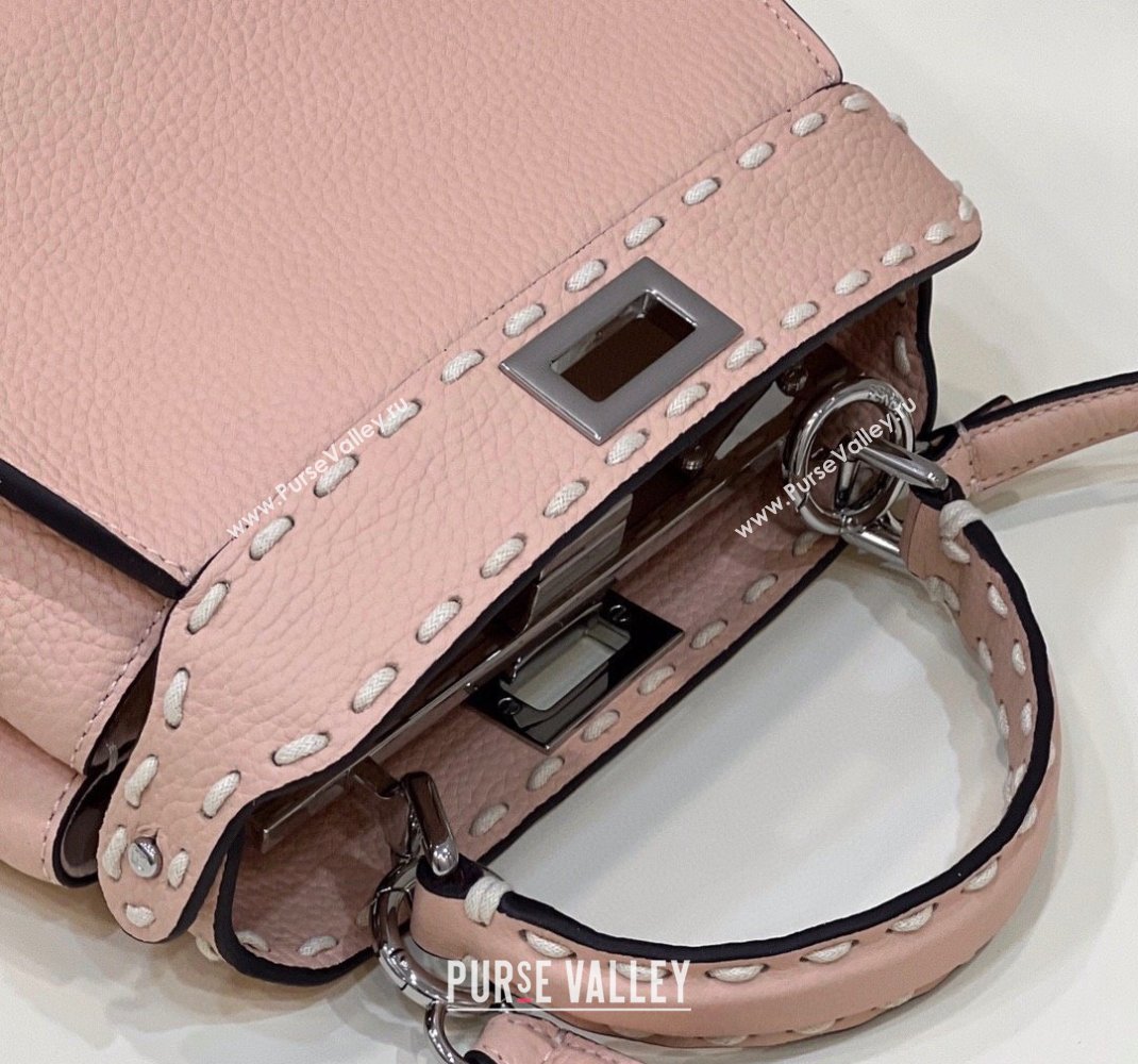 Fendi iconic Peekaboo Mini Bag Light Pink Selleria with topstitches 2024 (chaoliu-24040940)