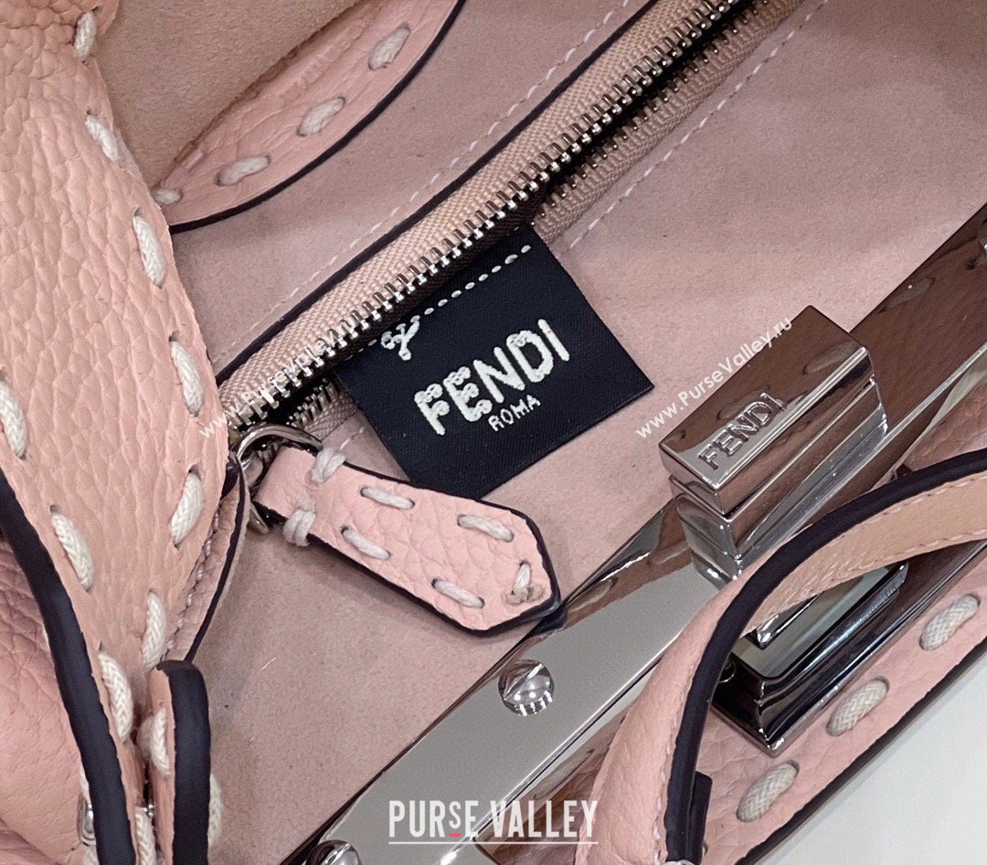 Fendi iconic Peekaboo Mini Bag Light Pink Selleria with topstitches 2024 (chaoliu-24040940)