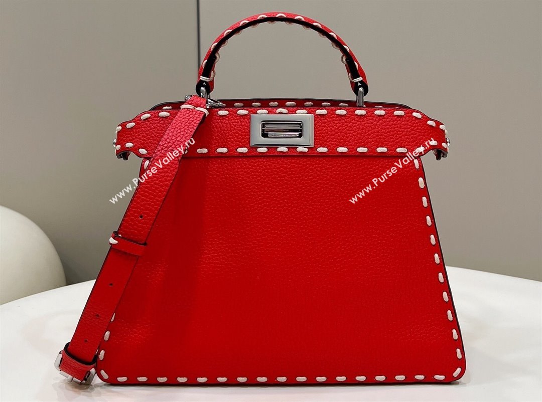 Fendi Peekaboo ISeeU Small Bag Red Selleria with topstitches 2024 (chaoliu-24041029)
