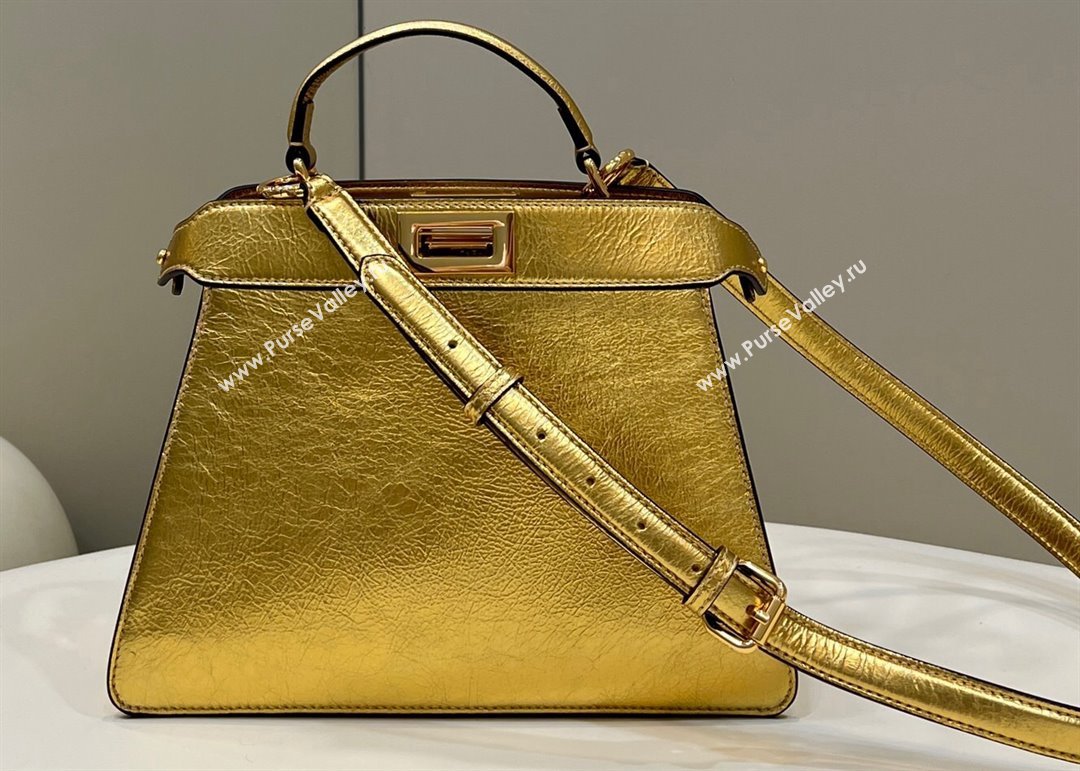 Fendi Peekaboo ISeeU Small Bag in nappa Leather Gold 2024 (chaoliu-24040961)
