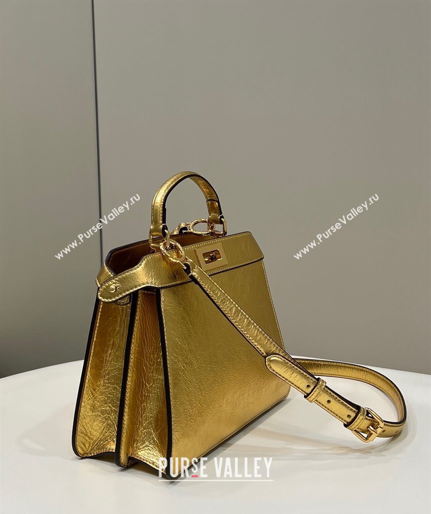 Fendi Peekaboo ISeeU Small Bag in nappa Leather Gold 2024 (chaoliu-24040961)