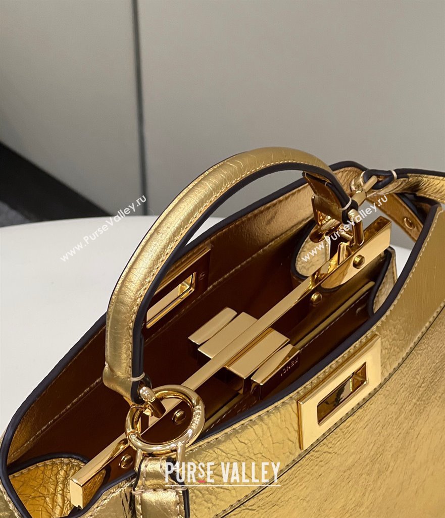 Fendi Peekaboo ISeeU Small Bag in nappa Leather Gold 2024 (chaoliu-24040961)