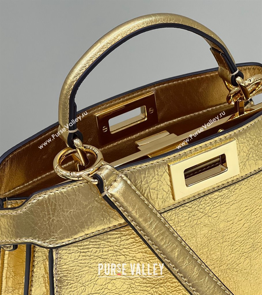 Fendi Peekaboo ISeeU Small Bag in nappa Leather Gold 2024 (chaoliu-24040961)