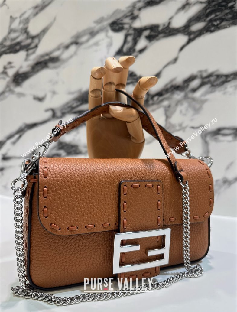 Fendi Mini Baguette Bag Brown Selleria with 309 hand-sewn topstitches 2024 (chaoliu-24040925)