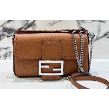 Fendi Mini Baguette Bag Brown Selleria with 309 hand-sewn topstitches 2024 (chaoliu-24040925)