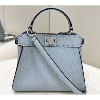 Fendi iconic Peekaboo Mini Bag Light blue Selleria with 220 hand-sewn topstitches 2024 (chaoliu-24040941)