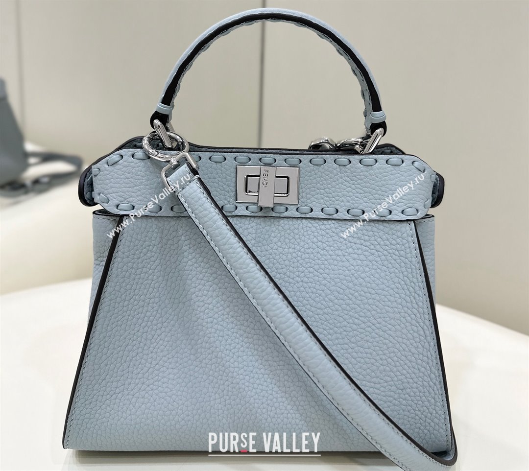 Fendi iconic Peekaboo Mini Bag Light blue Selleria with 220 hand-sewn topstitches 2024 (chaoliu-24040941)