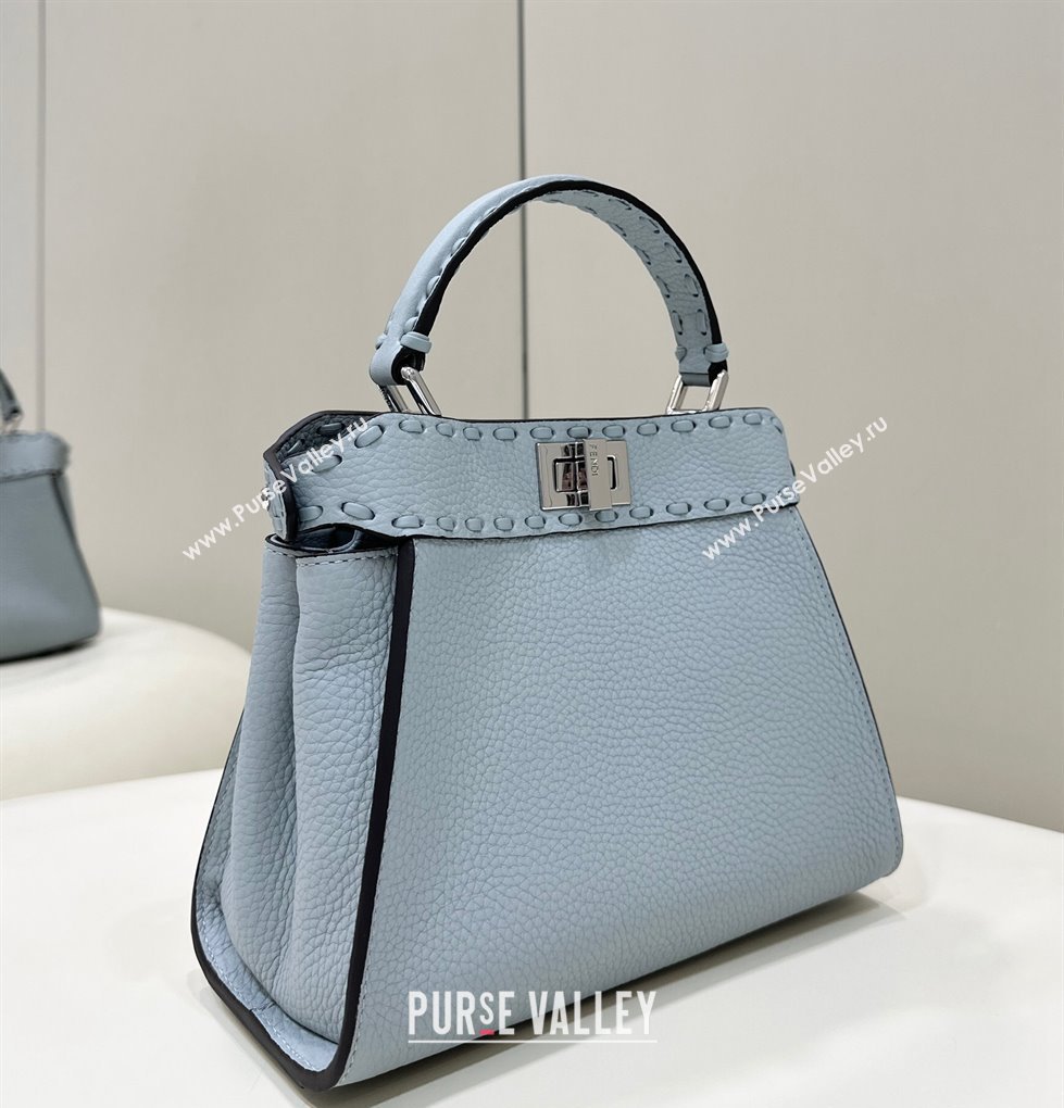 Fendi iconic Peekaboo Mini Bag Light blue Selleria with 220 hand-sewn topstitches 2024 (chaoliu-24040941)