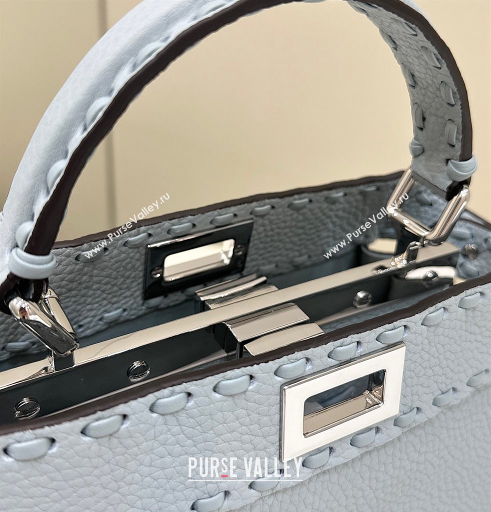 Fendi iconic Peekaboo Mini Bag Light blue Selleria with 220 hand-sewn topstitches 2024 (chaoliu-24040941)
