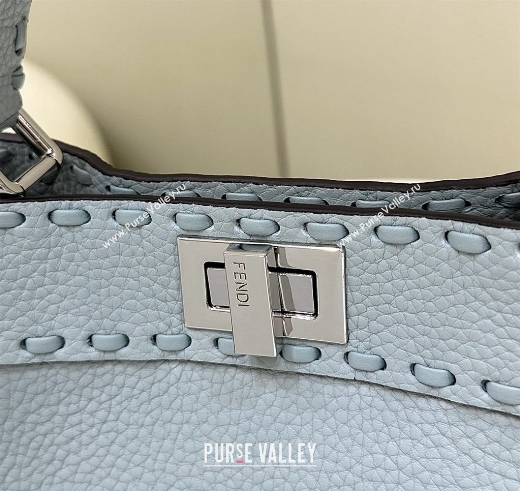 Fendi iconic Peekaboo Mini Bag Light blue Selleria with 220 hand-sewn topstitches 2024 (chaoliu-24040941)