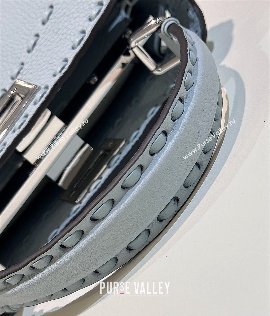 Fendi iconic Peekaboo Mini Bag Light blue Selleria with 220 hand-sewn topstitches 2024 (chaoliu-24040941)