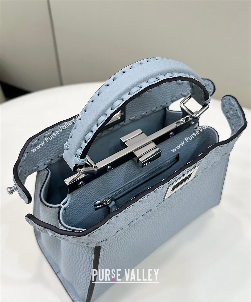Fendi iconic Peekaboo Mini Bag Light blue Selleria with 220 hand-sewn topstitches 2024 (chaoliu-24040941)