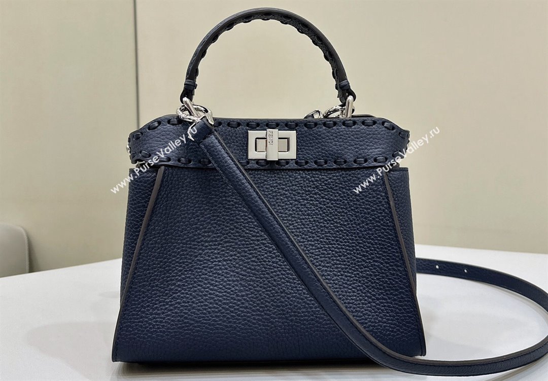 Fendi iconic Peekaboo Mini Bag Midnight blue Selleria with 220 hand-sewn topstitches 2024 (chaoliu-24040942)