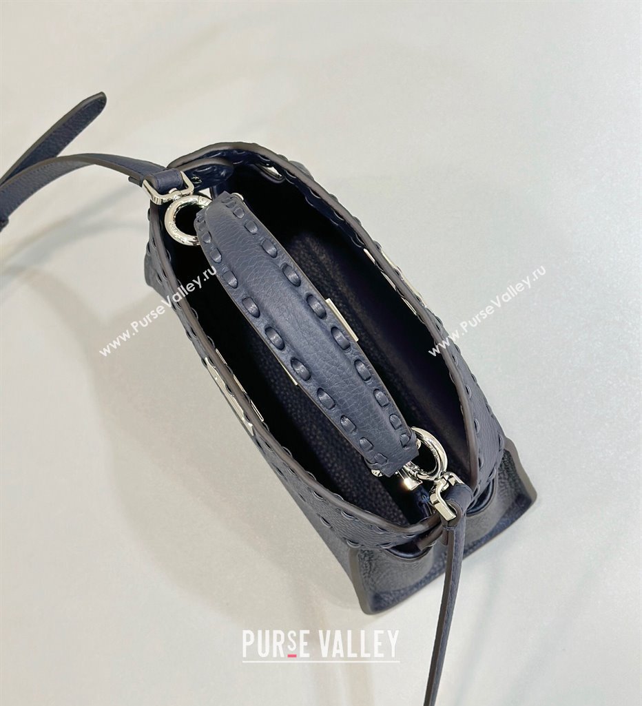 Fendi iconic Peekaboo Mini Bag Midnight blue Selleria with 220 hand-sewn topstitches 2024 (chaoliu-24040942)