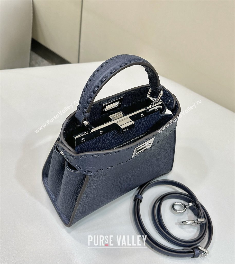 Fendi iconic Peekaboo Mini Bag Midnight blue Selleria with 220 hand-sewn topstitches 2024 (chaoliu-24040942)